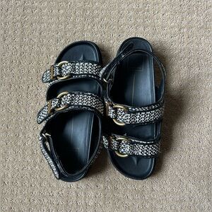 Black and White Dolce Vita FootBed Sandals with Gold Buckles